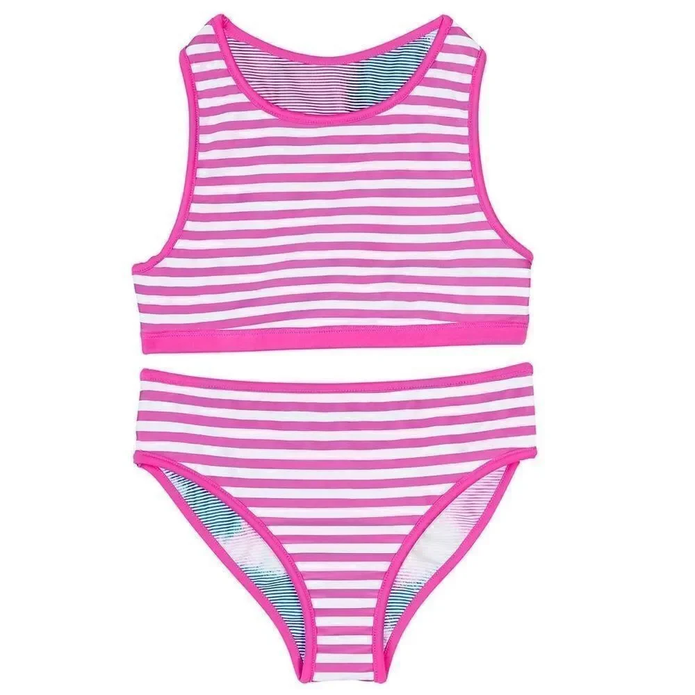 NEW! NWT EDDIE BAUER Youth Girls 4 Piece Reversible Swim Set in Pink Multi